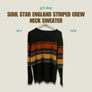 Soul Star England XL Striped Crew Neck Sweater Multicolor Black Cotton Blend Men